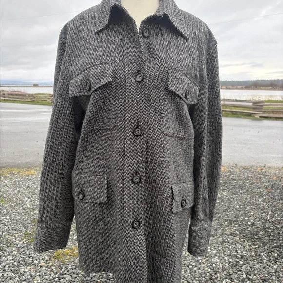 Vintage Herringbone Wool Coat Sz 12 - Picture 9 of 11